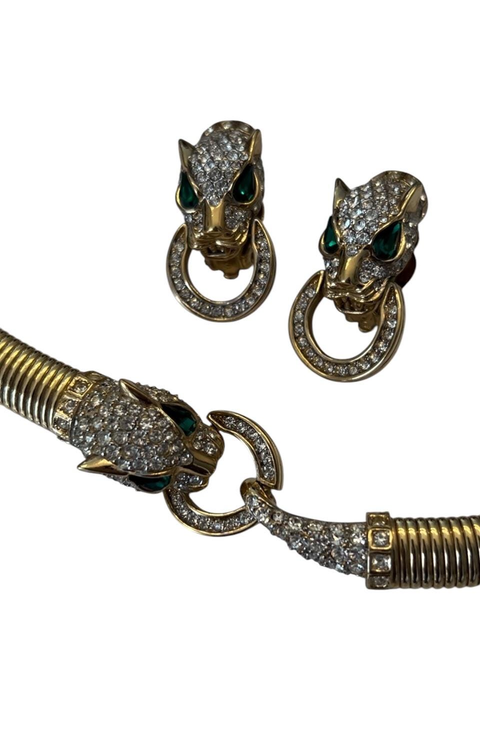 Stunning Nina Ricci Vintage Cartier Style Panthère Necklace & Earrings Set