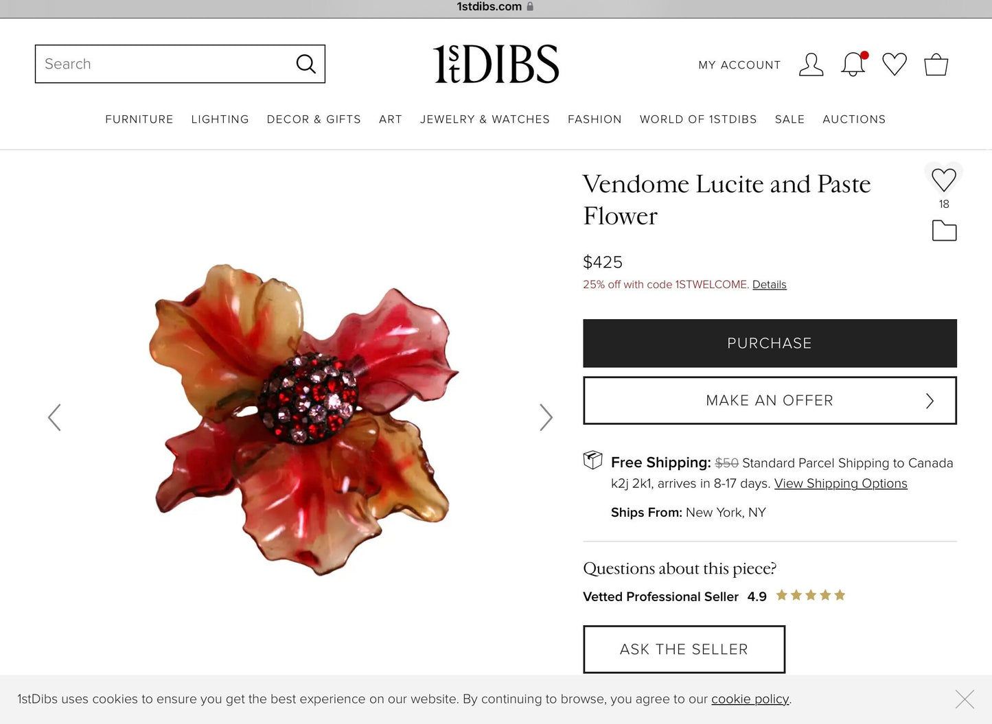 Signed Vendome Large painted enamel and Paste Flower brooch ,Earrings Set Suite,1960s