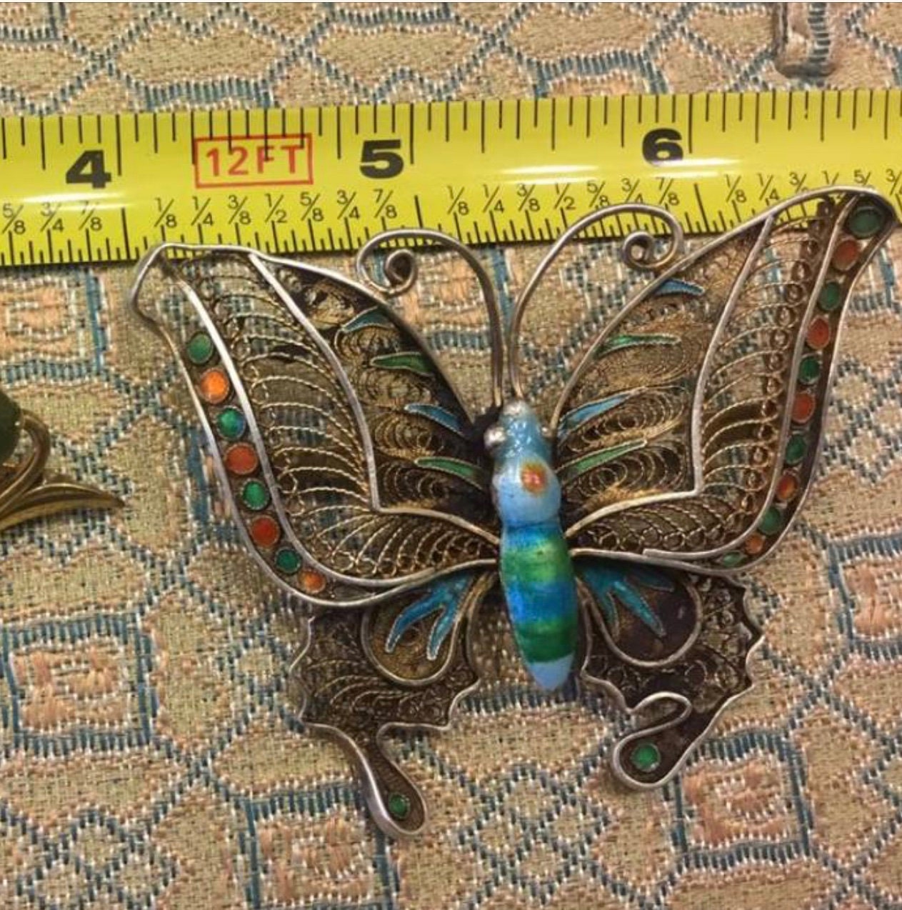 Huge Early 1900's Silver Filigree Enamel Butterfly Brooch Antique Oriental Jewelry, Chinese Export to France