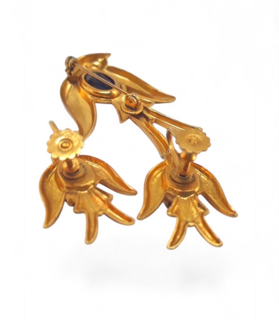 RARE early Coro Pegasus bird swallow rhinestone brooch pin & screw back earring jewellery,hallmarked Coro Craft.