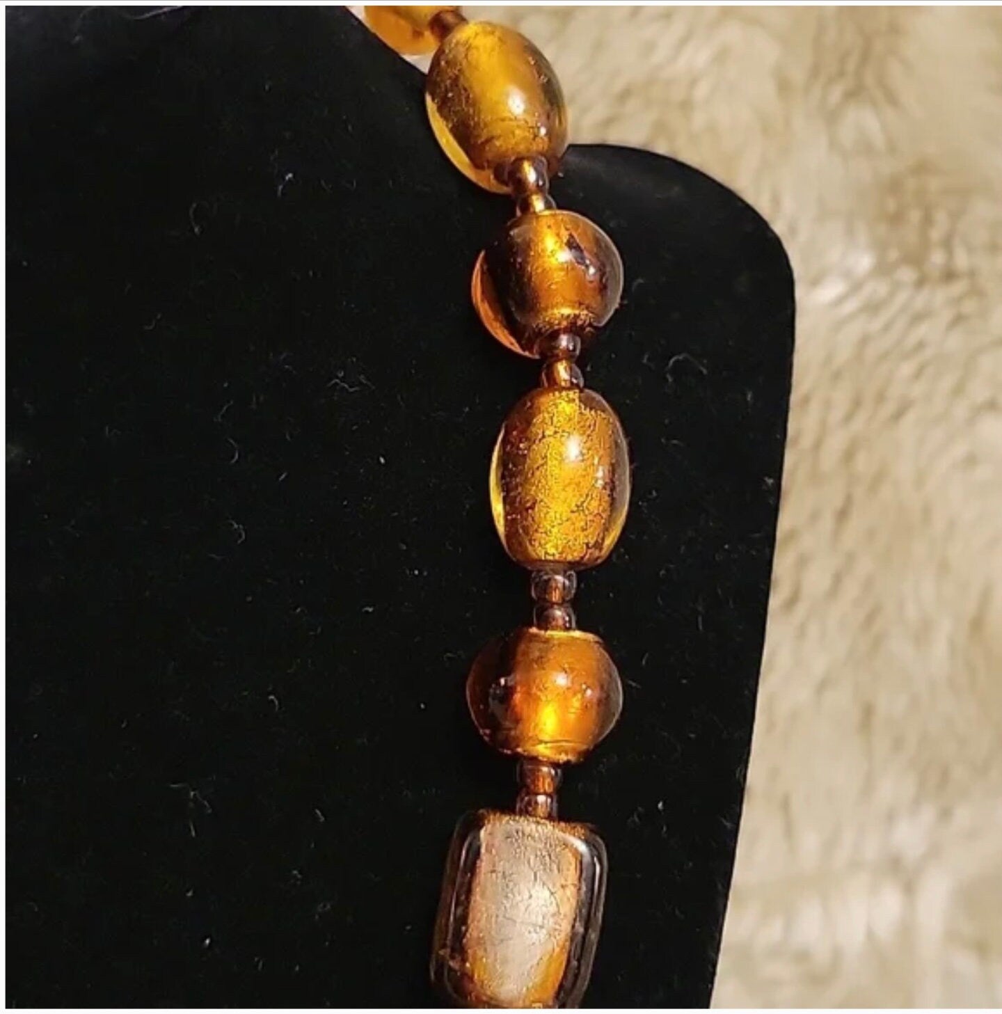 Murano Copper Foiled Art Glass Beaded Necklace 18”