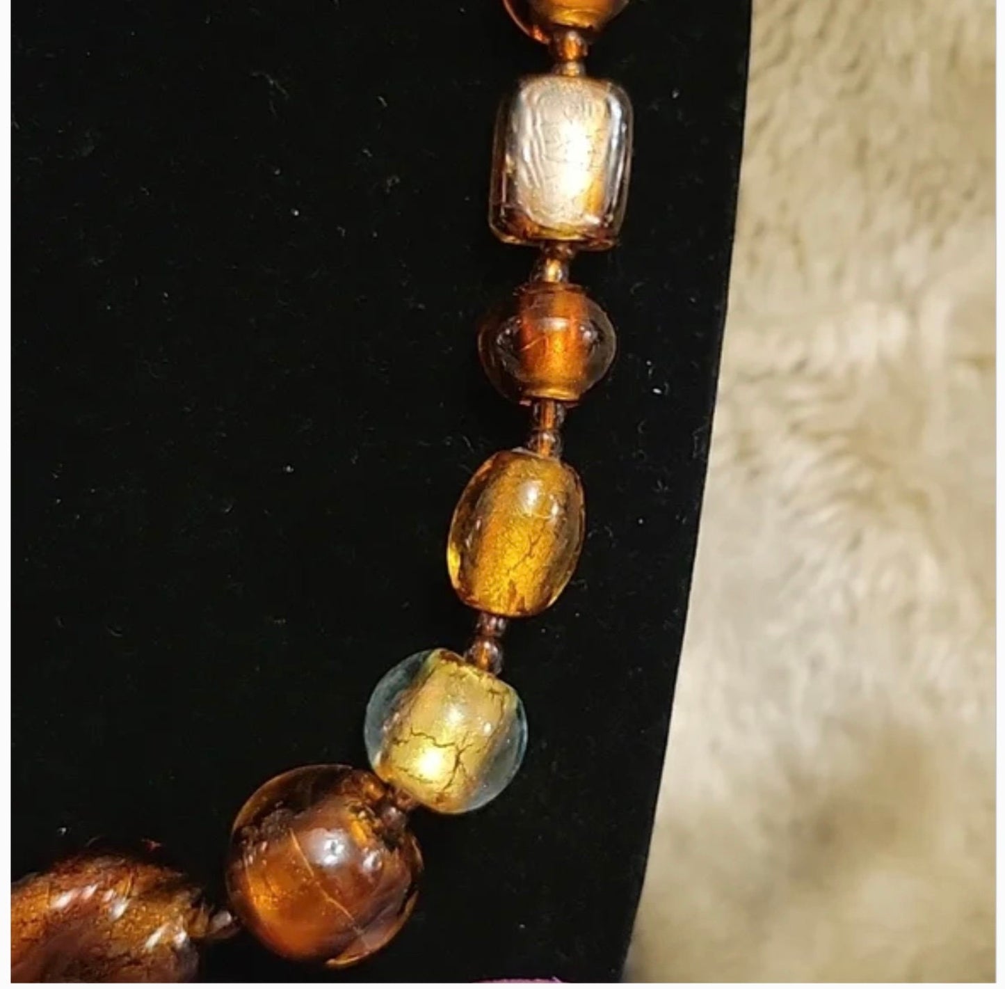 Murano Copper Foiled Art Glass Beaded Necklace 18”