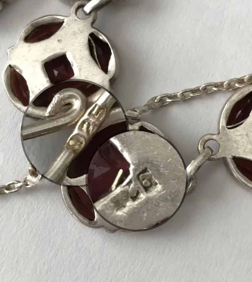 18-Inch Vintage Garnet Gemstone Necklace Sterling Silver