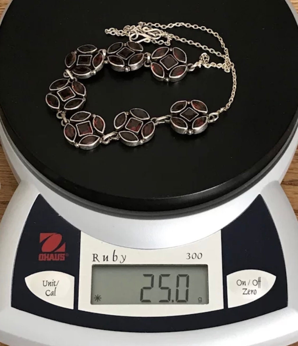 18-Inch Vintage Garnet Gemstone Necklace Sterling Silver