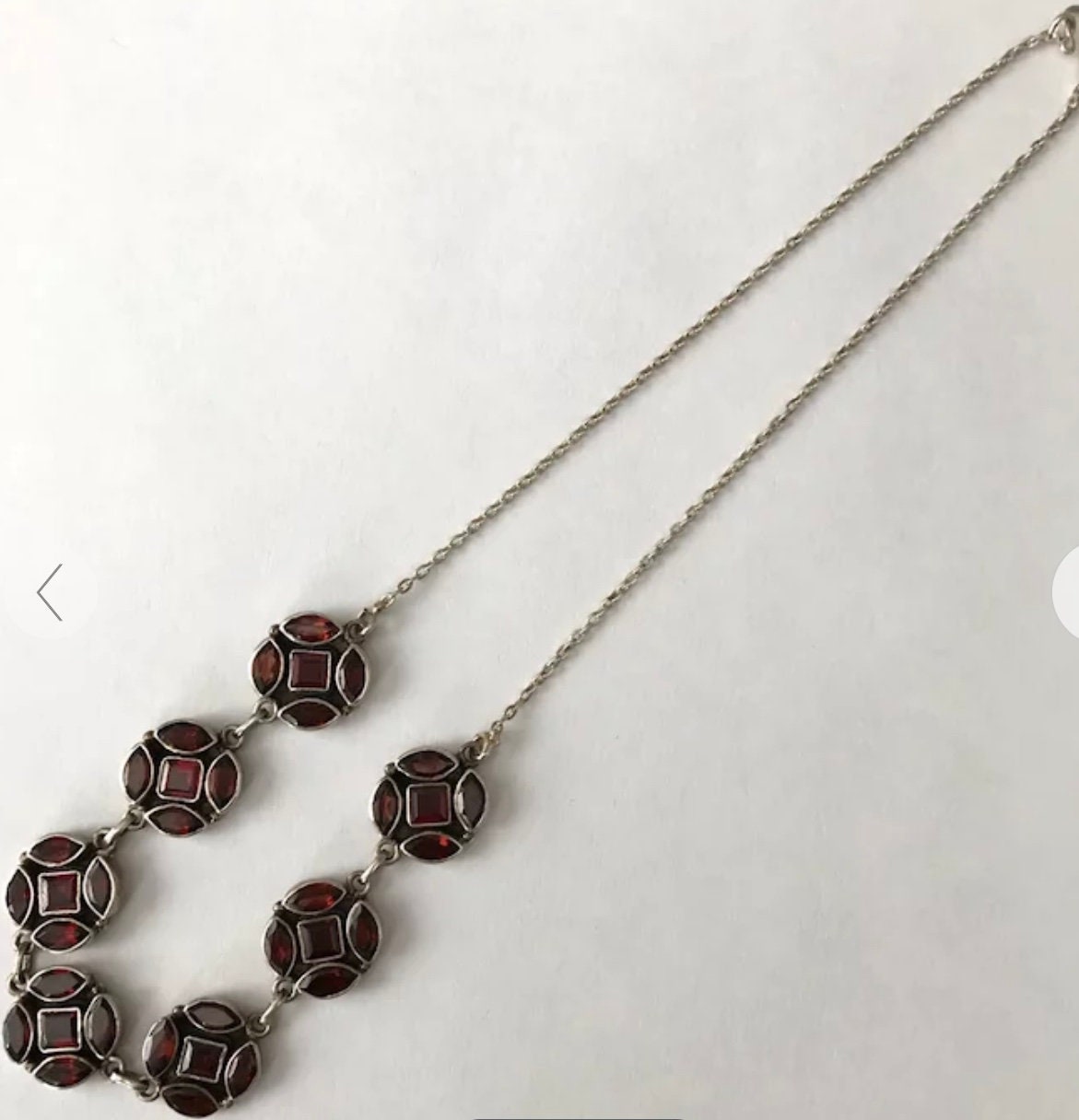 18-Inch Vintage Garnet Gemstone Necklace Sterling Silver
