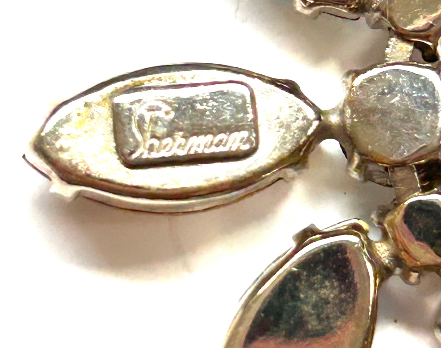 Signed SHERMAN Topaz Aurora Borealis Rhinestone Necklace