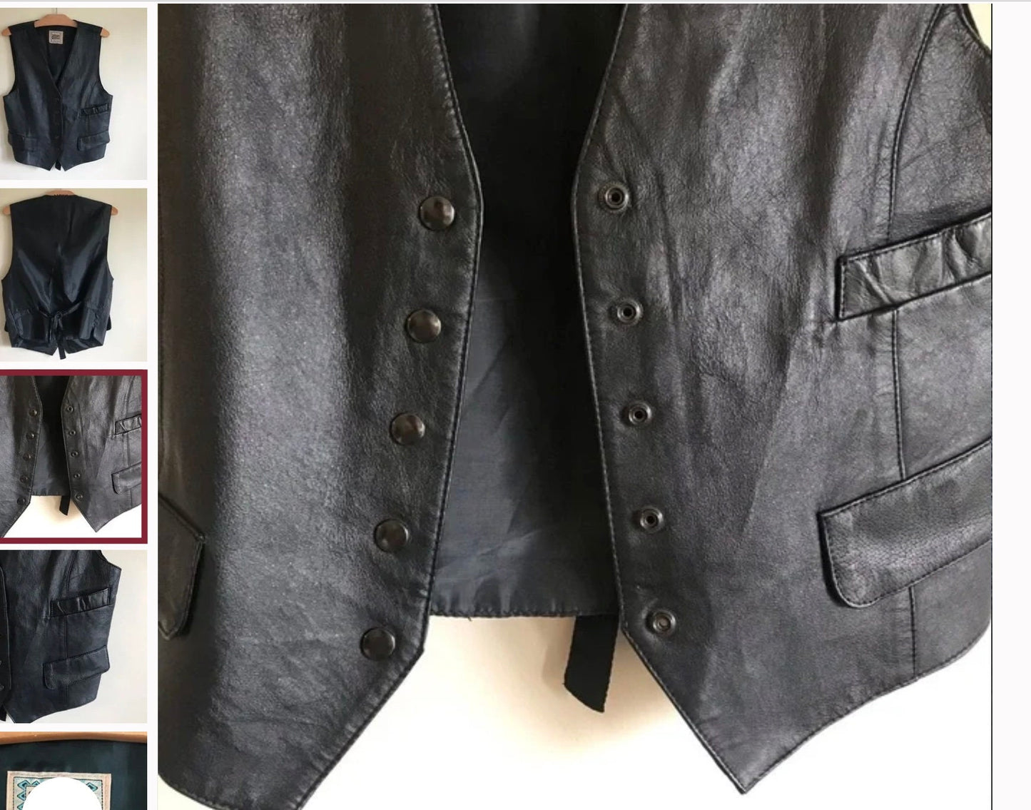 Vintage~Men's~Genuine Leather~Black~VEST/Vintage Leather Biker Vest Cuir Annex