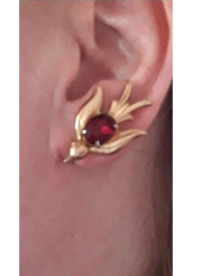 RARE early Coro Pegasus bird swallow rhinestone brooch pin & screw back earring jewellery,hallmarked Coro Craft.