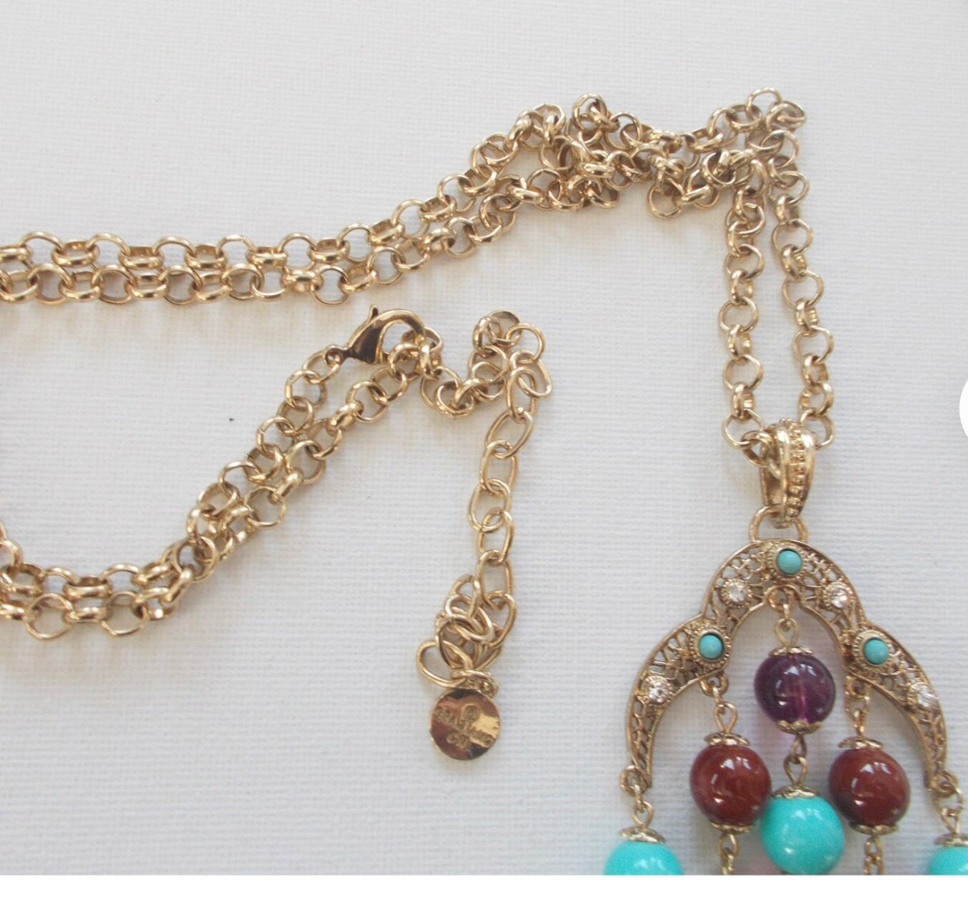 Graziani Vintage Statement Tassel Necklace - Gold Tone, Glass & Bead Detailing, Boho Pendant Necklace