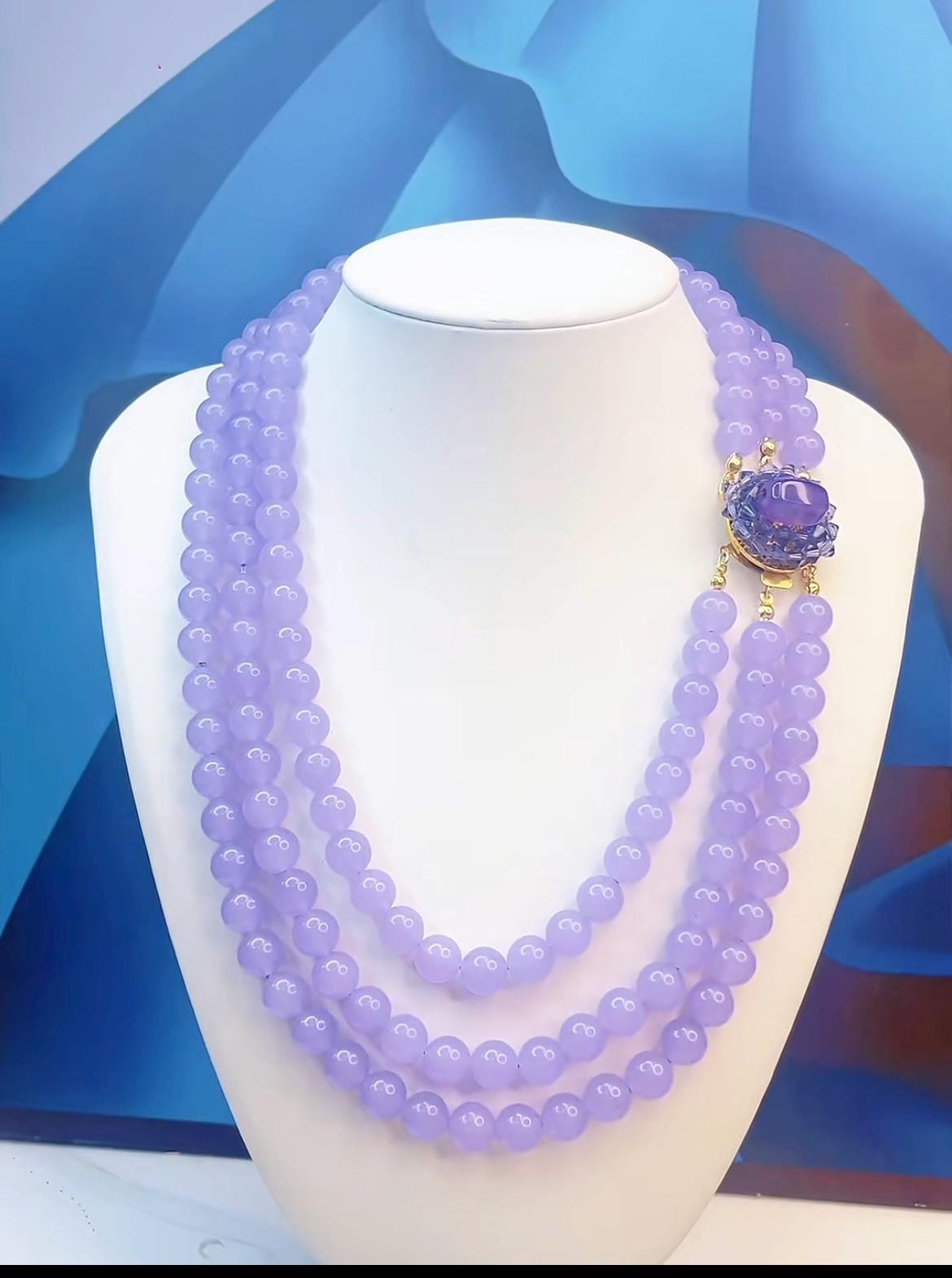 Vintage Natural Chalcedony Bead Estate Jewelry Necklace - Made in France, Circa 1950