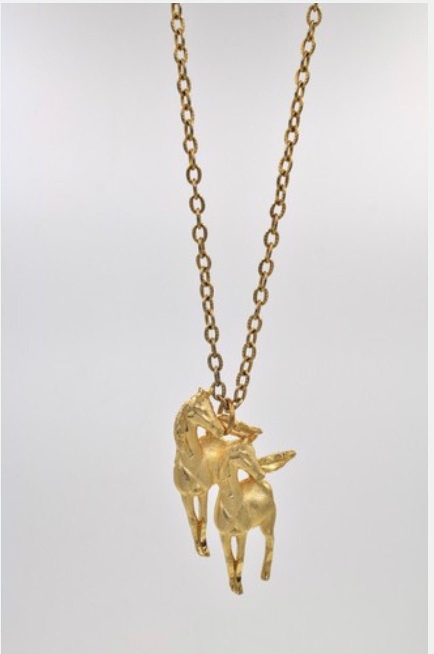 Vintage Horse Equestrian Figural Couple Pendant Necklace Chain