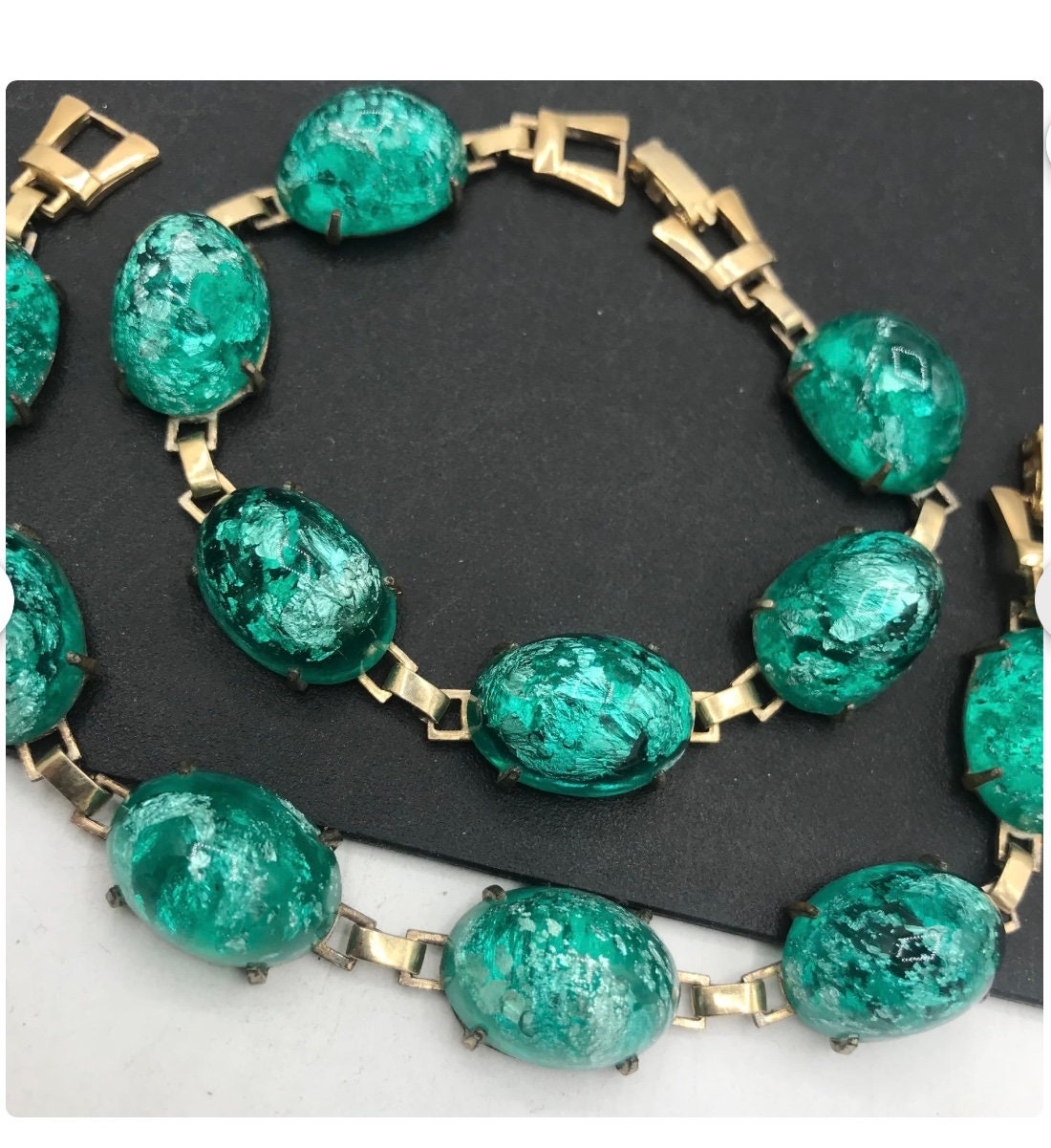 Vintage Bracelet Set: Aqua Green Cabochon Chunky Bracelets, a Timeless Gift for Her