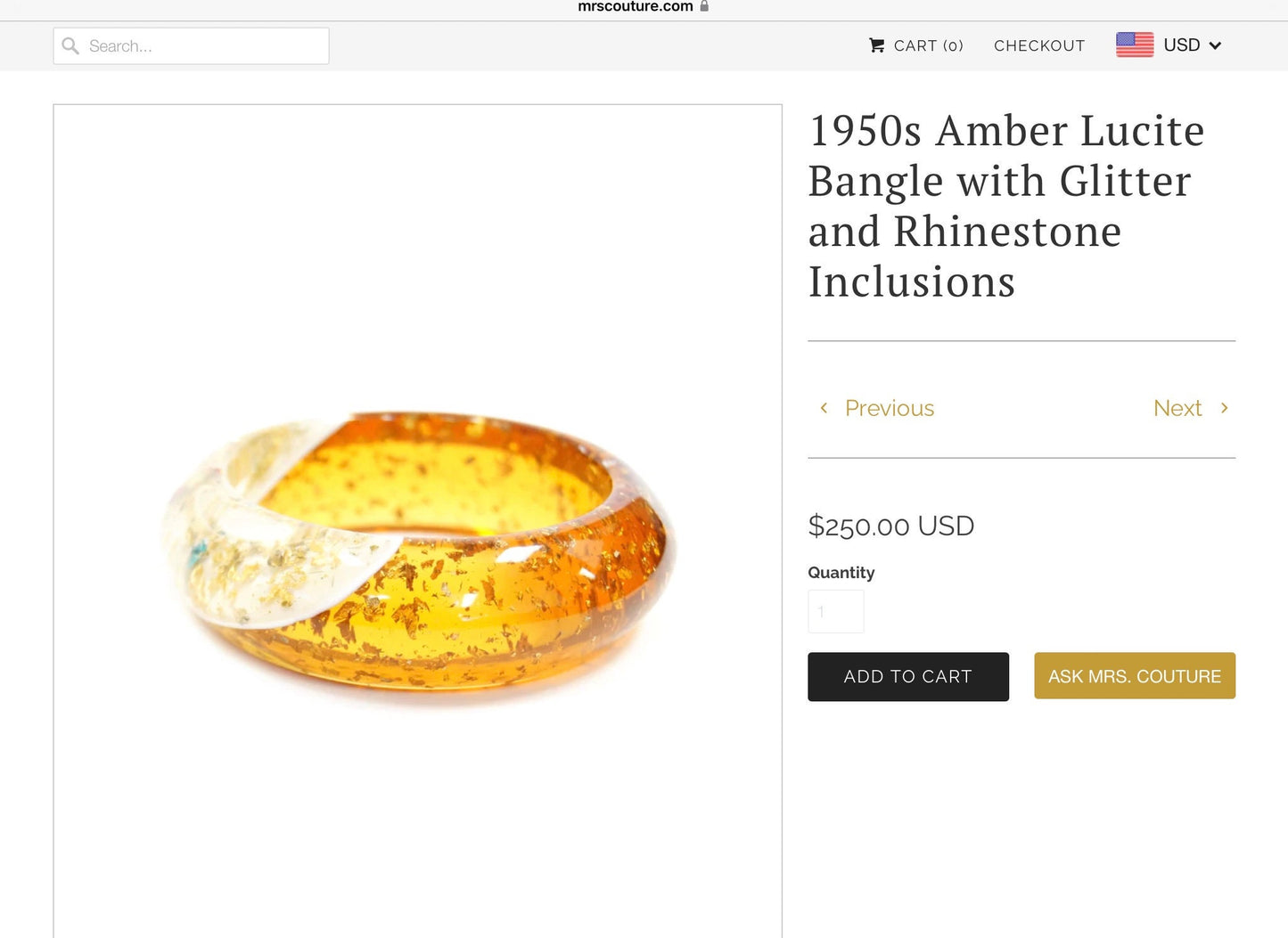 Vintage Clear and Gold Acrylic bangle