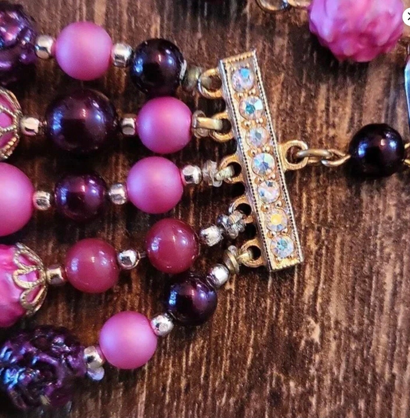 Vintage 1960's multi-strand pink,purple bead necklace original 1960s necklace vintage pink ,purple bead necklace,bracelet and earrings set