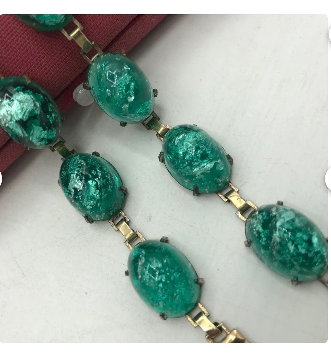 Vintage Bracelet Set: Aqua Green Cabochon Chunky Bracelets, a Timeless Gift for Her