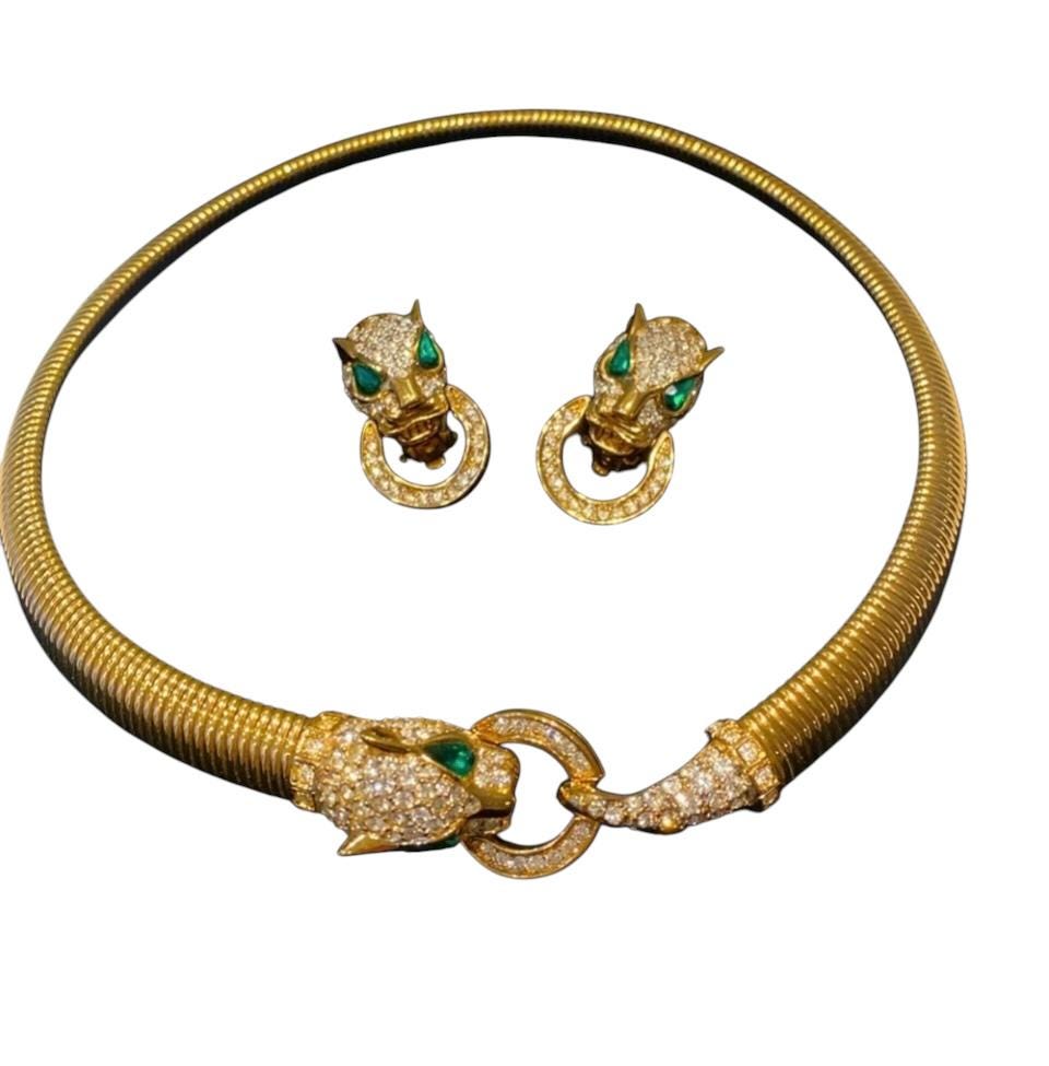Stunning Nina Ricci Vintage Cartier Style Panthère Necklace & Earrings Set