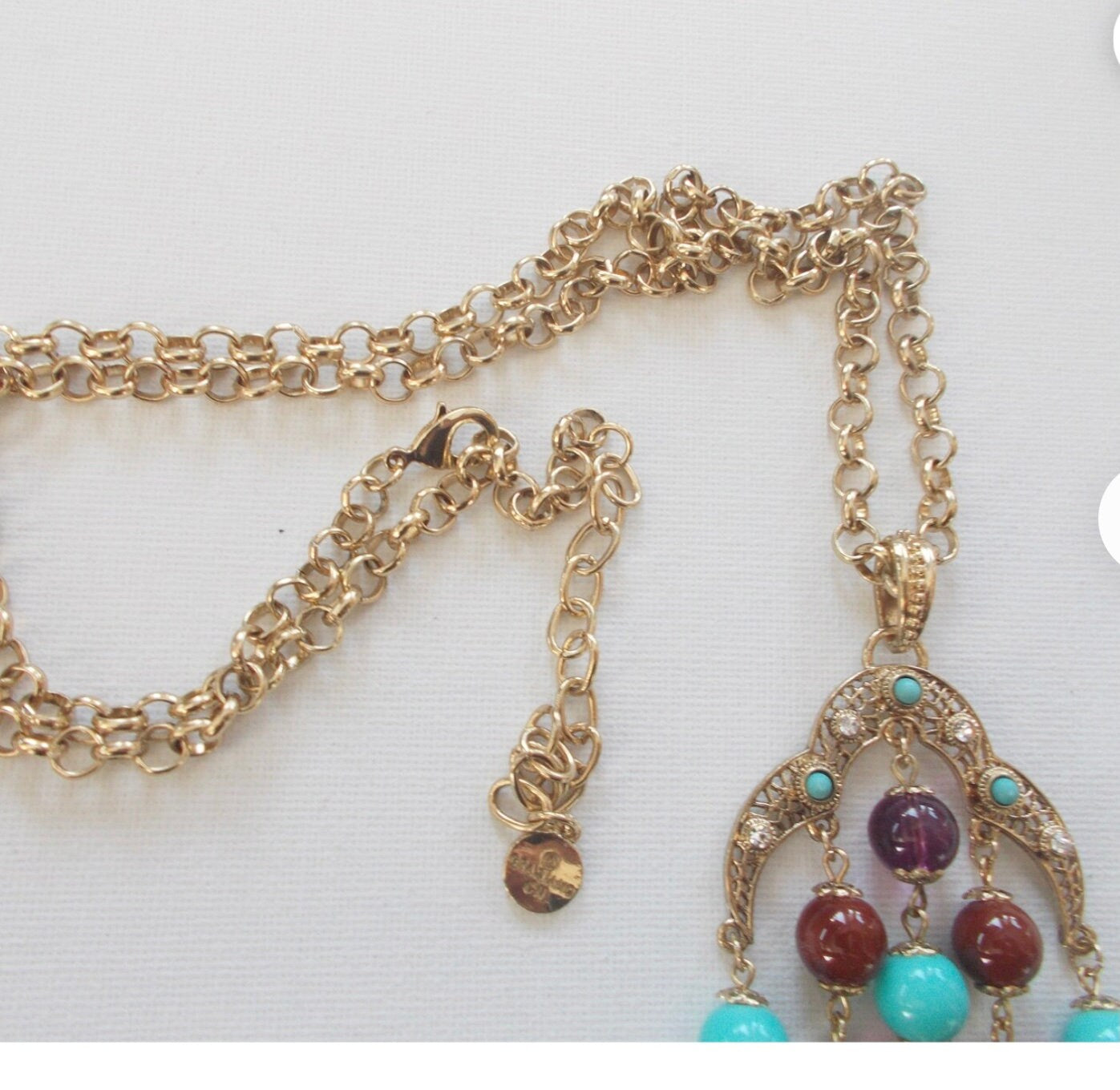 Graziani Vintage Statement Tassel Necklace - Gold Tone, Glass & Bead Detailing, Boho Pendant Necklace
