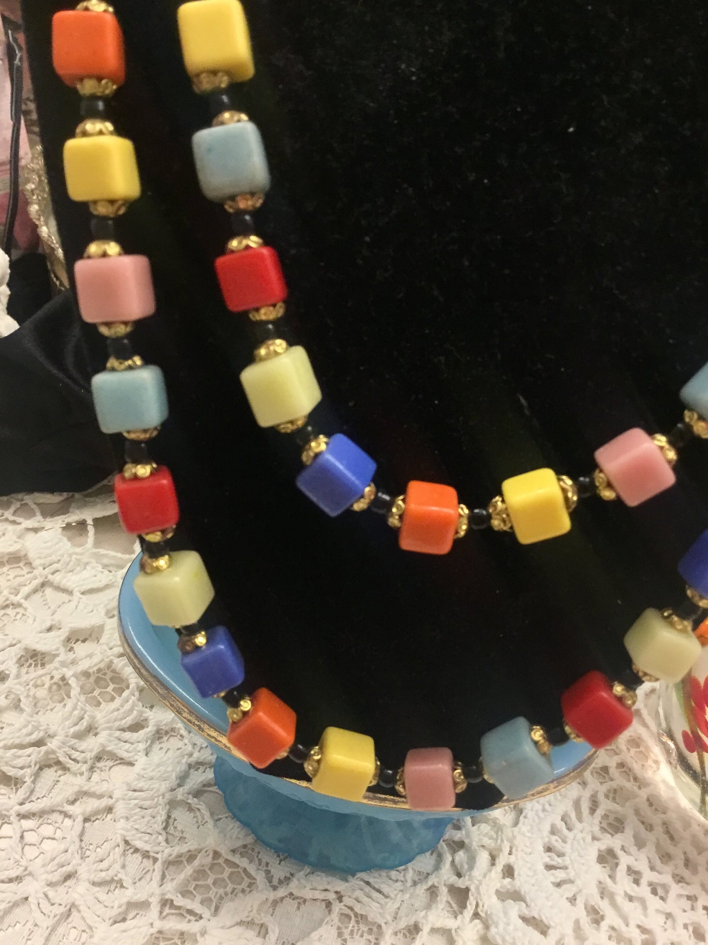 MCM Murano Italy Multi Color Cubic Glass Beads Opera Length Necklace