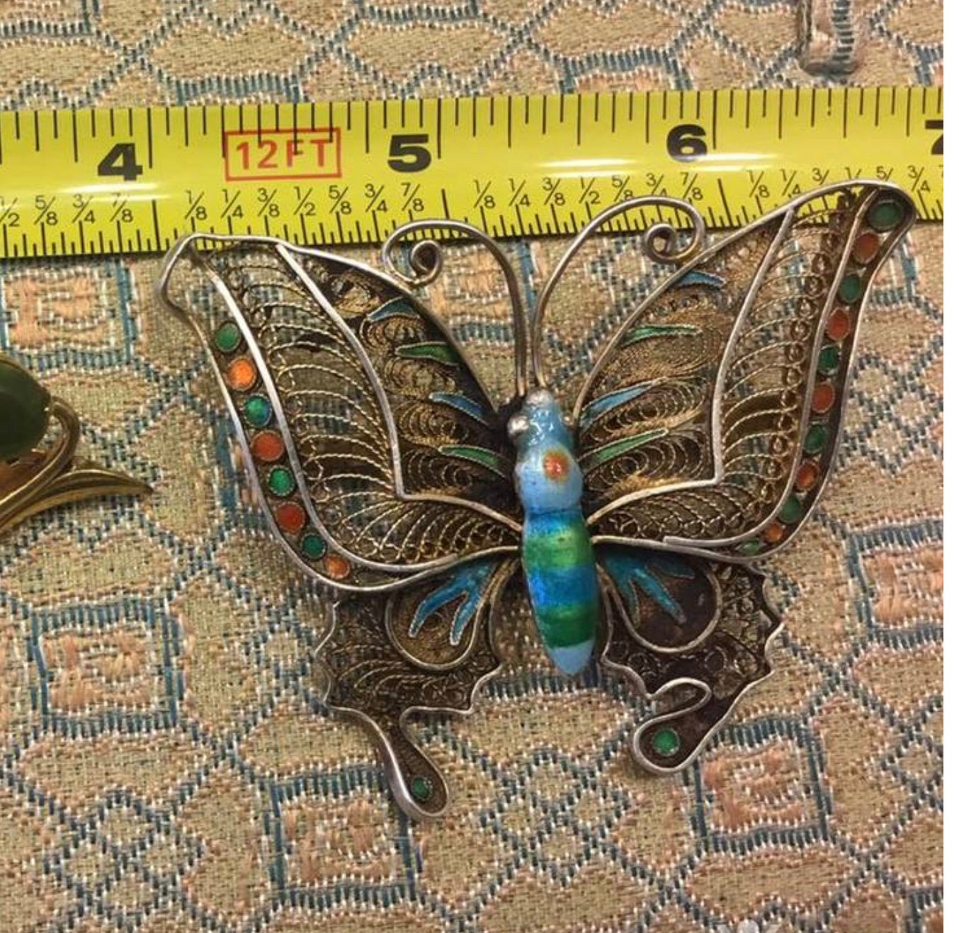 Huge Early 1900's Silver Filigree Enamel Butterfly Brooch Antique Oriental Jewelry, Chinese Export to France