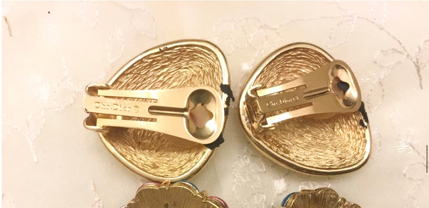 Vintage Christian Dior Clip on Earrings - Gold, Late 1960s