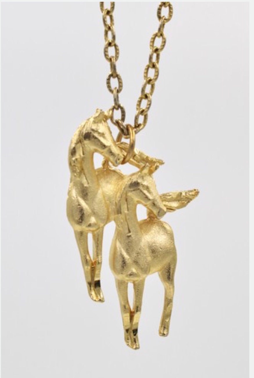 Vintage Horse Equestrian Figural Couple Pendant Necklace Chain