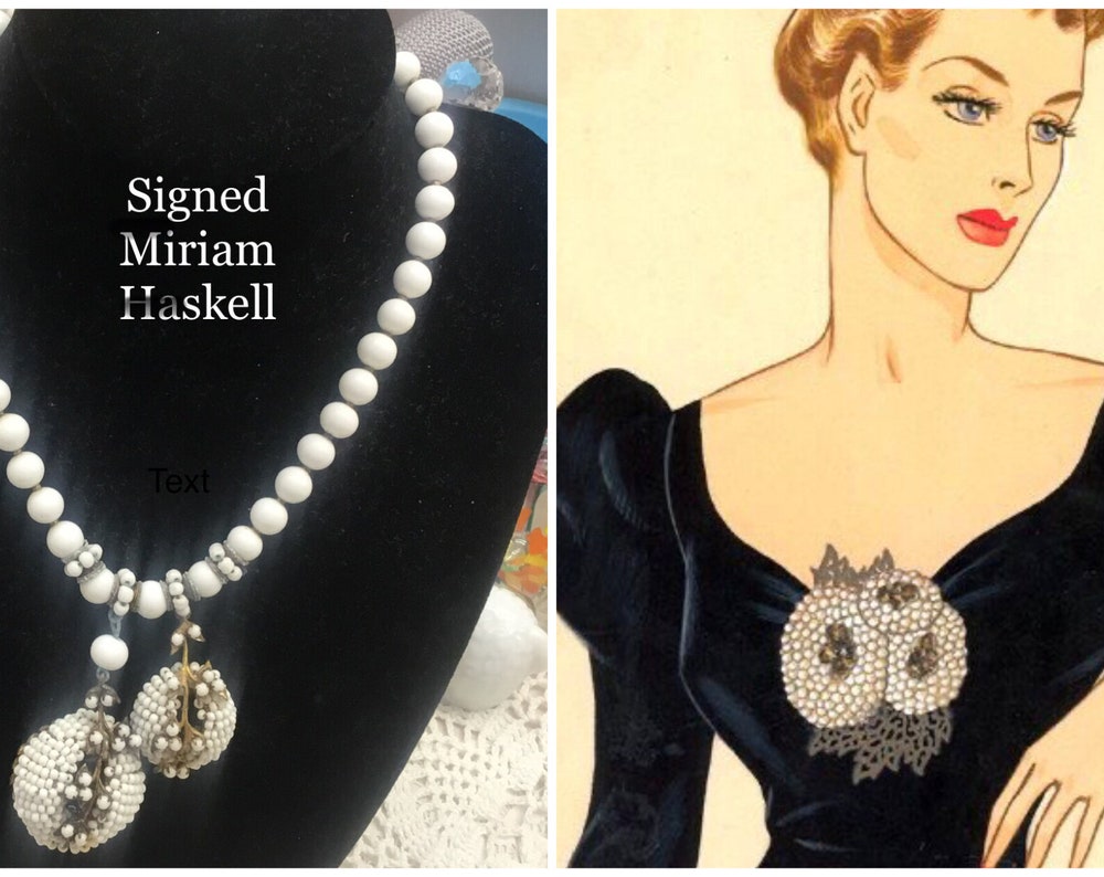 Lovely Signed Miriam Haskell Milk Glass Graduated Bead Pendant Necklace from the 1950’s