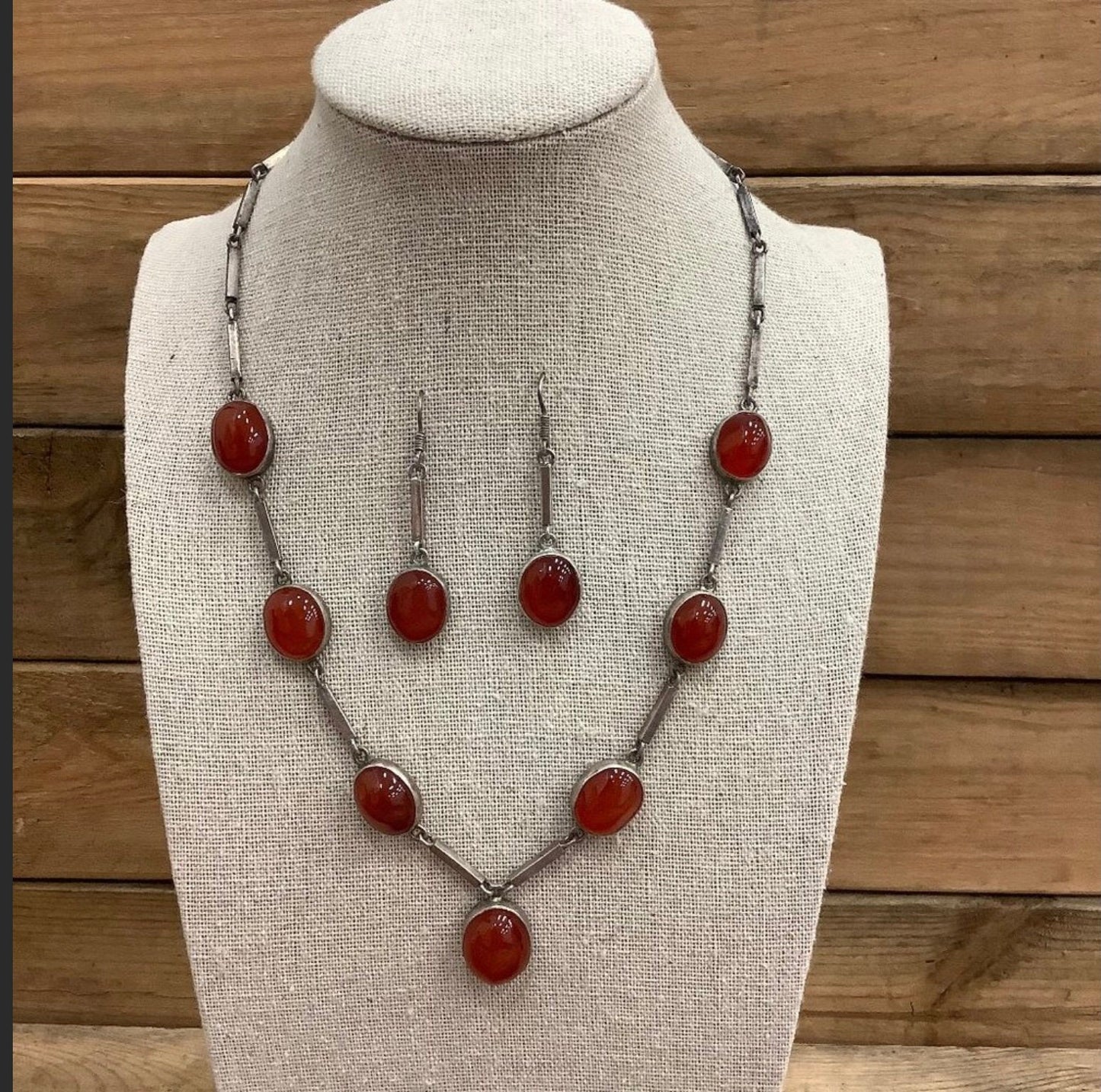 Vintage Silver Carnelian Necklace and Earring Set