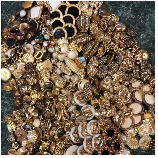 Lot of 200 Rare Vintage Old Metal, Rhinestone, Faux Pearl,Celluloid Buttons, Pretty Designs, Collectible Button Lot