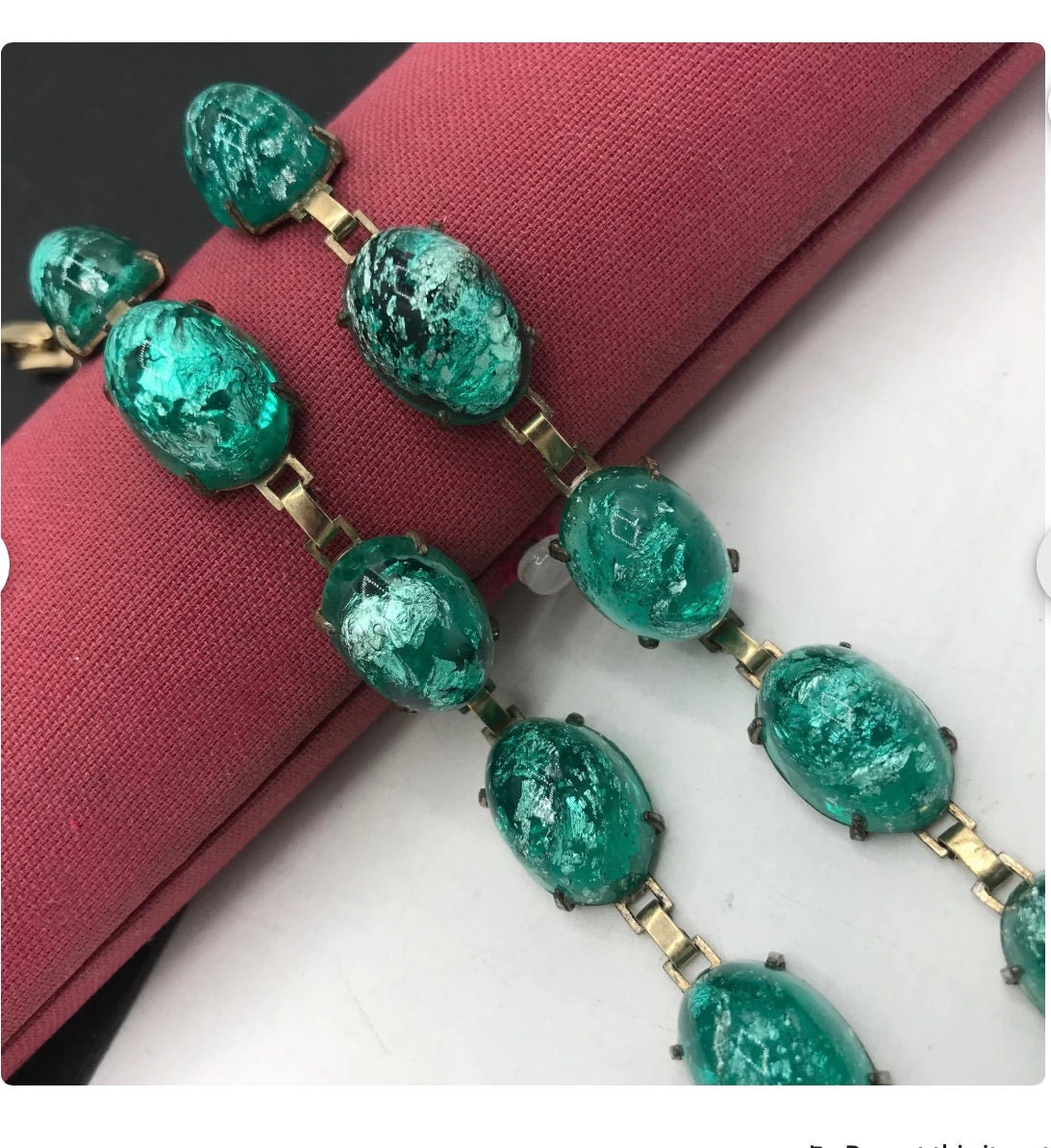 Vintage Bracelet Set: Aqua Green Cabochon Chunky Bracelets, a Timeless Gift for Her
