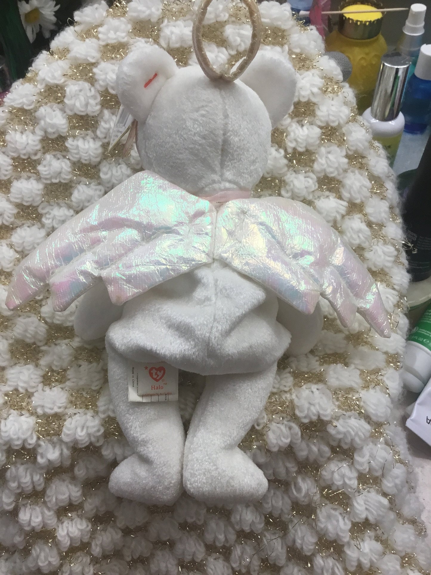 Ty Beanie Babies Halo the Angel Bear Brown nose 1998 RARE iridescent wings