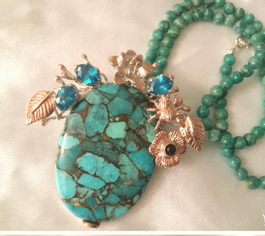 Turquoise pendant with  aventurine beads chain