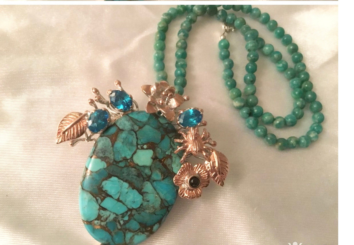 Turquoise pendant with  aventurine beads chain