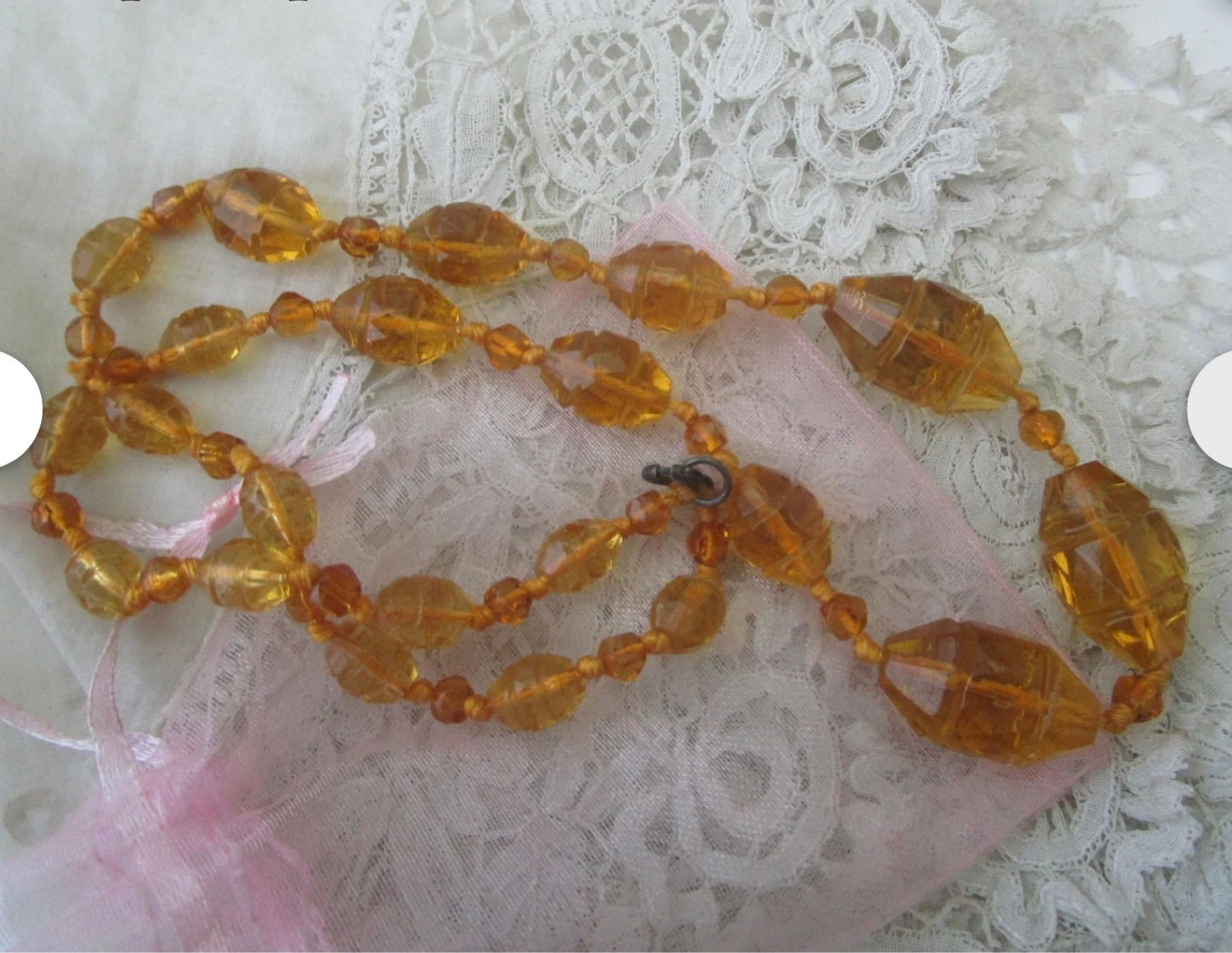 Vintage 1930's Amber Glass Necklace - Art Deco Style