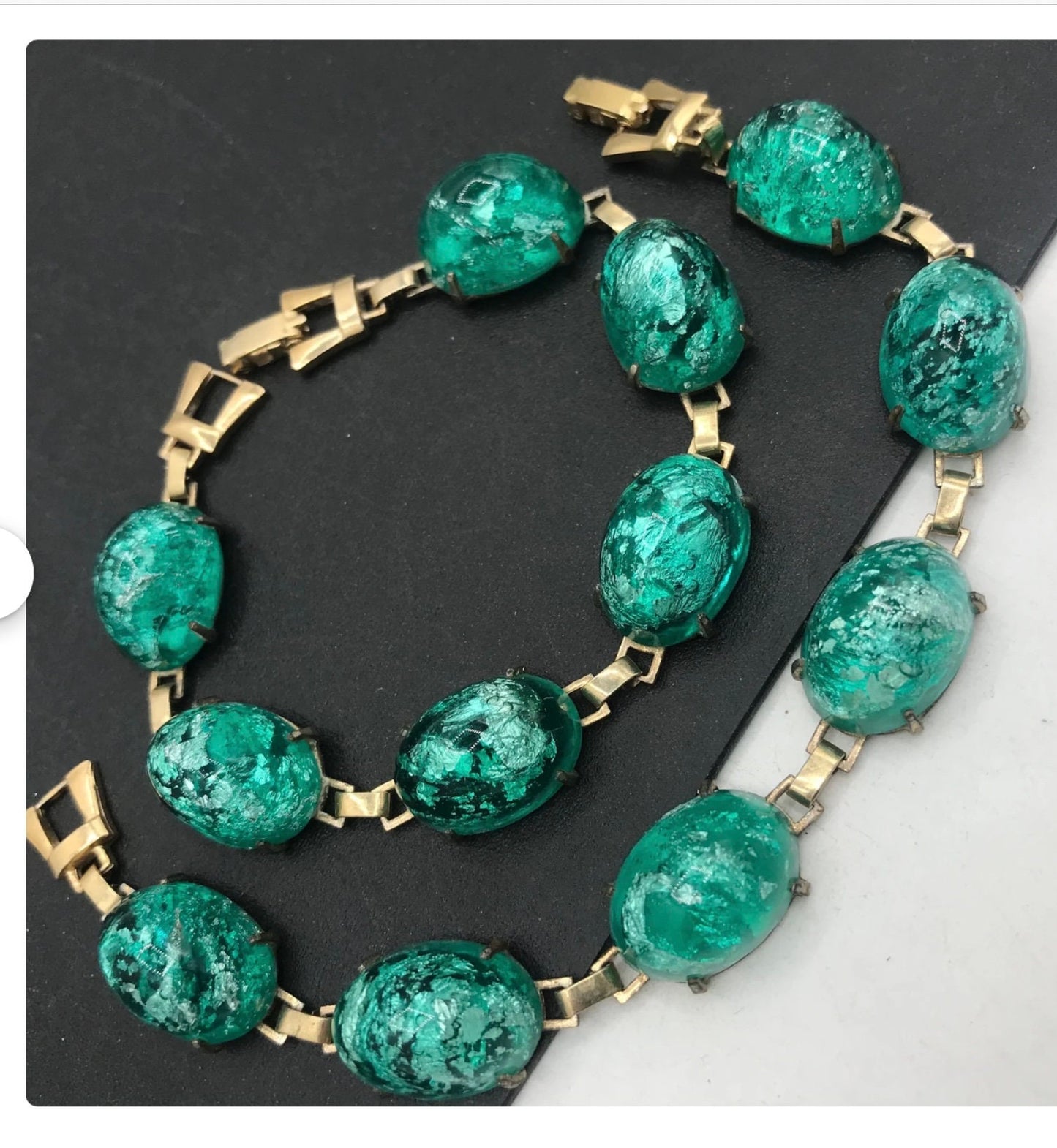 Vintage Bracelet Set: Aqua Green Cabochon Chunky Bracelets, a Timeless Gift for Her