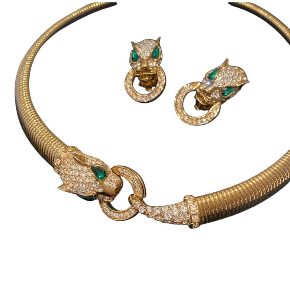 Stunning Nina Ricci Vintage Cartier Style Panthère Necklace & Earrings Set