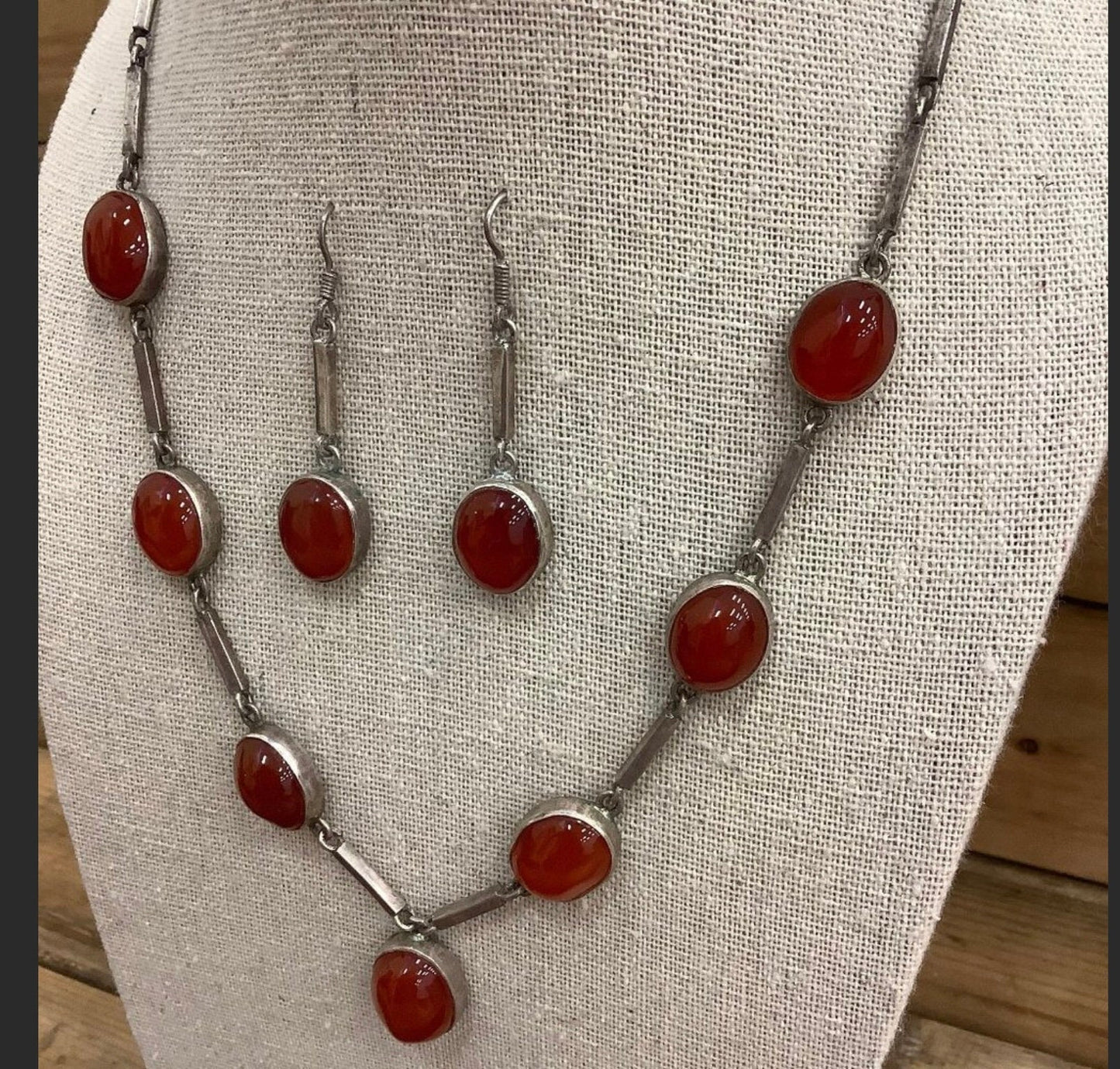 Vintage Silver Carnelian Necklace and Earring Set