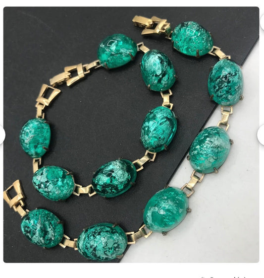 Vintage Bracelet Set: Aqua Green Cabochon Chunky Bracelets, a Timeless Gift for Her