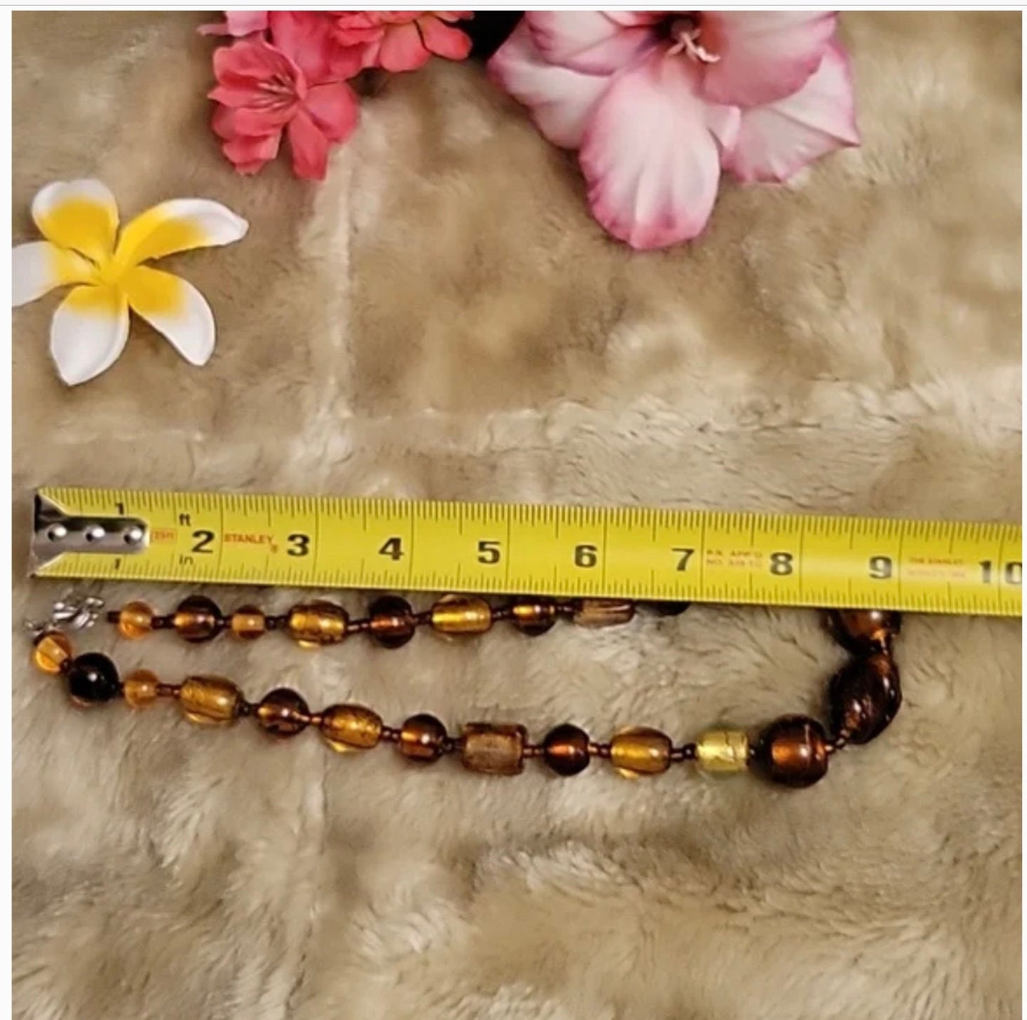Murano Copper Foiled Art Glass Beaded Necklace 18”