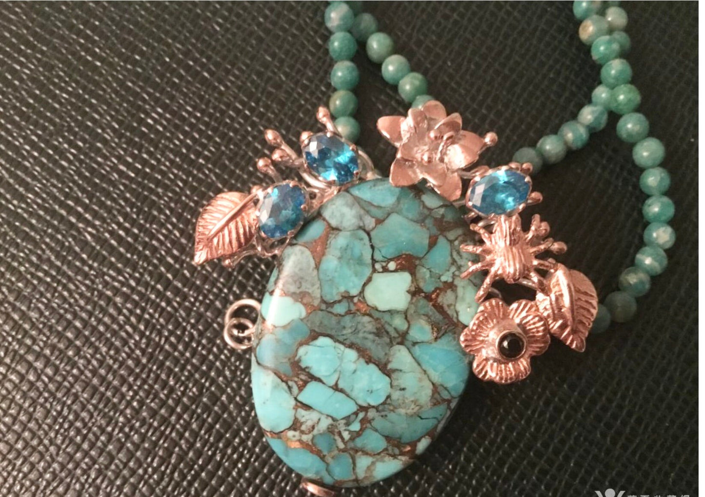 Turquoise pendant with  aventurine beads chain