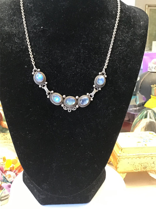 Vintage Labradorite Necklace - 925 Sterling Silver - Unique and Ethnically Inspired