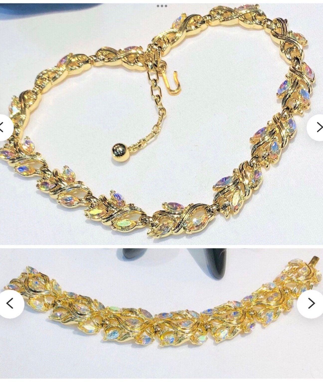 Glamorous Crown Trifari Marquise Crystal  Demi-parure/Necklace and Bracelet Set ,Circa 1960s