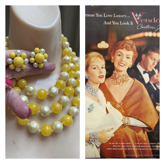 Triple strand bright yellow bead necklace set