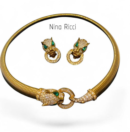 Stunning Nina Ricci Vintage Cartier Style Panthère Necklace & Earrings Set