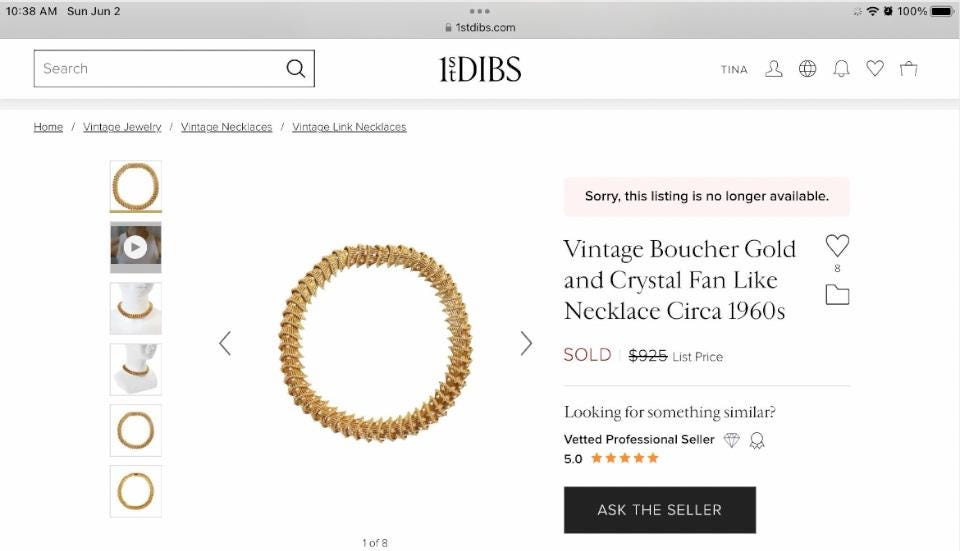 Vintage MARCEL BOUCHER Multistone Gold Tone Choker Necklace Circa 1960s