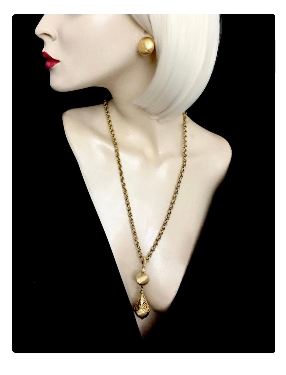 Wonderful Vintage Monet Bolero lariat  filigree  capped beads  link chain set,Book Pieces