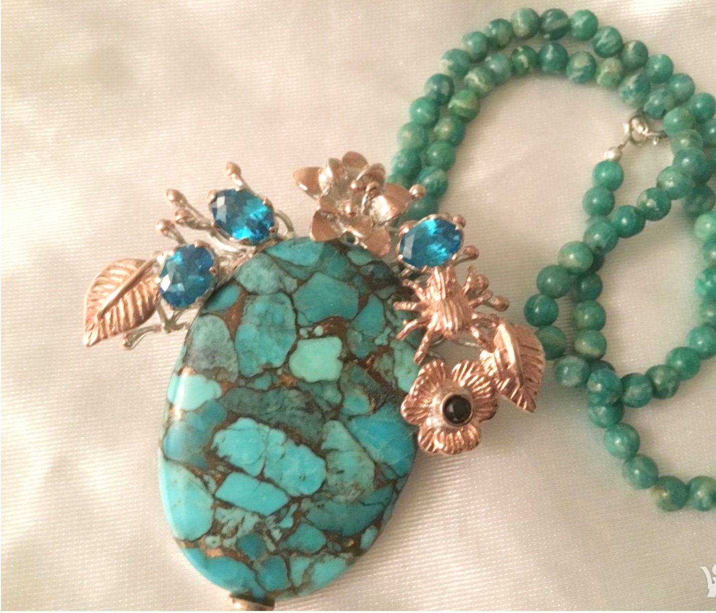 Turquoise pendant with  aventurine beads chain