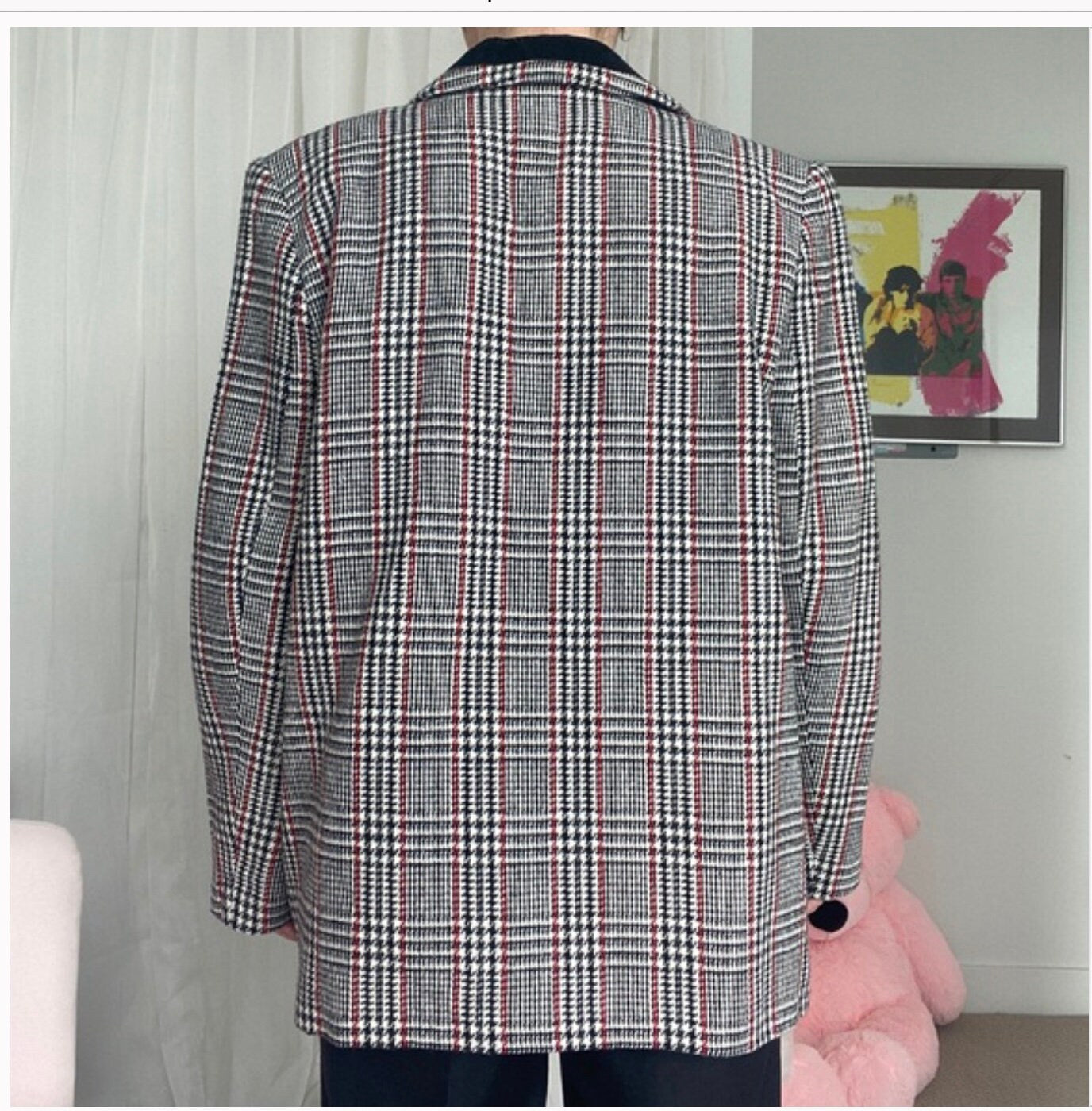Vintage Houndstooth Plaid Wool Blend Blazer