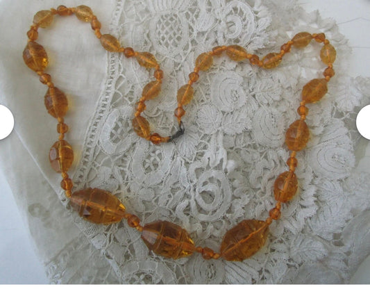 Vintage 1930's Amber Glass Necklace - Art Deco Style