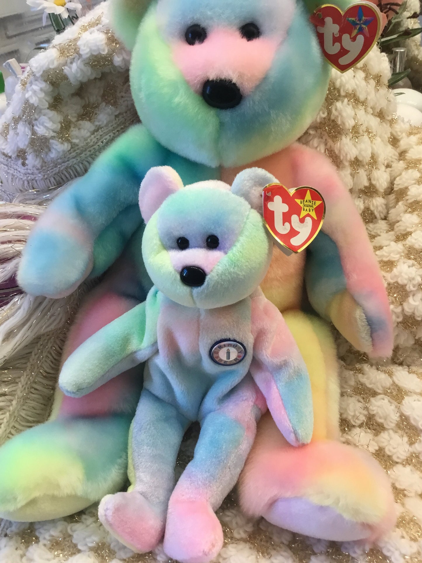14- inch Birthday TY 1999 Bear and 8.5 inches TY birthday Bear Plush