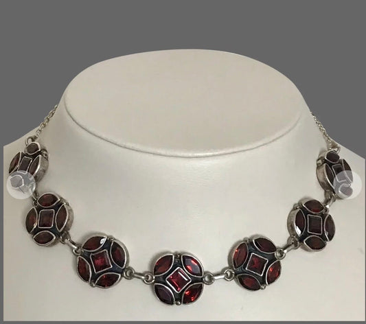18-Inch Vintage Garnet Gemstone Necklace Sterling Silver